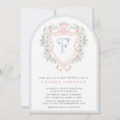 Crown Wappen Monogram Pink Blue Baby Dusche Einladung (Vorderseite)