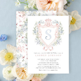 Crown Wappen Monogram Pink Blue Baby Dusche Einladung