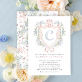 Crown Wappen Monogram Pink Blue Baby Dusche Einladung