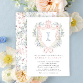 Crown Wappen Monogram Pink Blue Baby Dusche Einladung