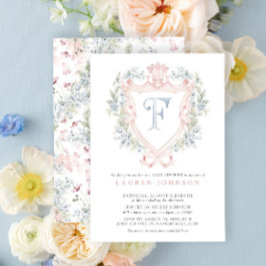 Crown Wappen Monogram Pink Blue Baby Dusche Einladung