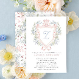 Crown Wappen Monogram Pink Blue Baby Dusche Einladung