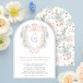 Crown Wappen Monogram Pink Blue Baby Dusche Einladung