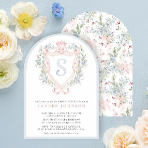 Crown Wappen Monogram Pink Blue Baby Dusche Einladung