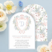 Crown Wappen Monogram Pink Blue Baby Dusche Einladung