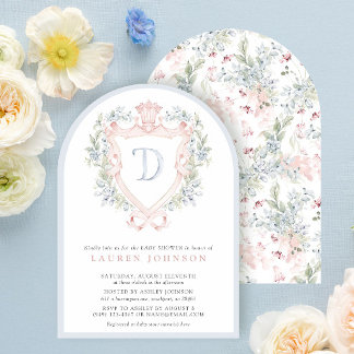 Crown Wappen Monogram Pink Blue Baby Dusche Einladung