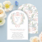Crown Wappen Monogram Pink Blue Baby Dusche Einladung