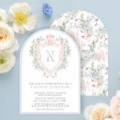 Crown Wappen Monogram Pink Blue Baby Dusche Einladung