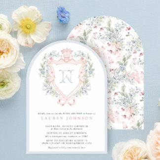 Crown Wappen Monogram Pink Blue Baby Dusche Einladung