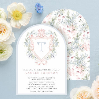 Crown Wappen Monogram Pink Blue Baby Dusche Einladung