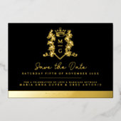 Crown Wappen Schwarze Gold Foto Hochzeit speichern Folieneinladung (Vorderseite)