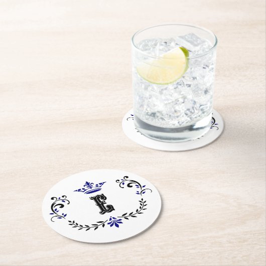 Crown Wreath Monogram 'E' Runder Pappuntersetzer (Vor Ort)