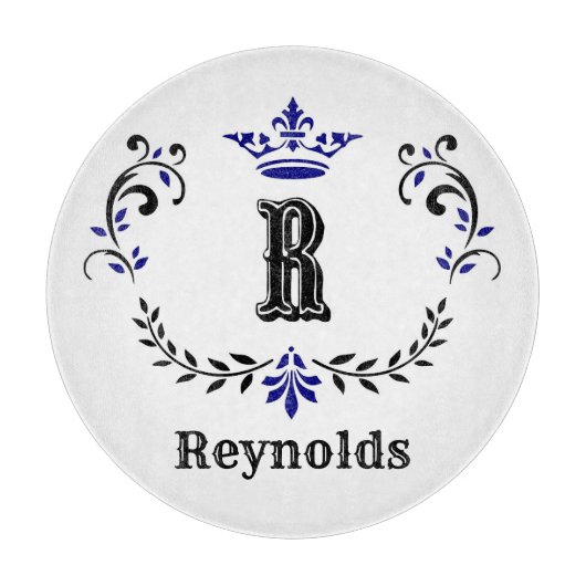 Crown Wreath Monogram "R" Personalisiert Schneidebrett (Vorderseite)