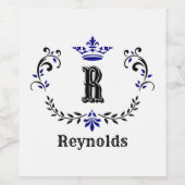 Crown Wreath Monogram "R" Personalisiert Weinetikett (Einzelnes Label)