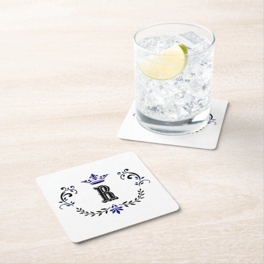 Crown Wreath Monogram 'R' Rechteckiger Pappuntersetzer (Vor Ort)