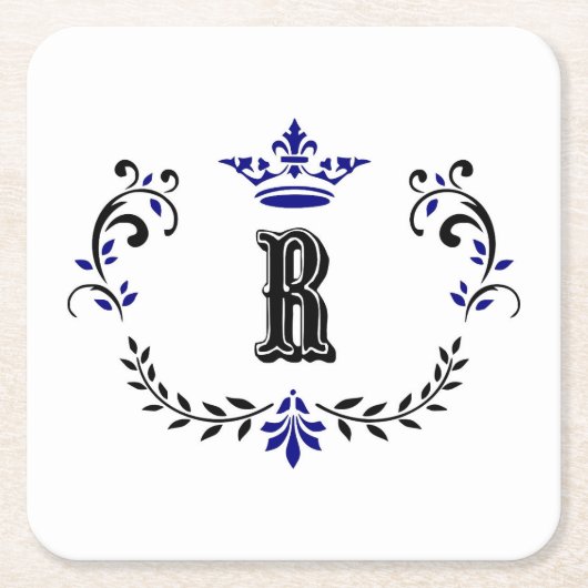 Crown Wreath Monogram 'R' Rechteckiger Pappuntersetzer (Vorderseite)
