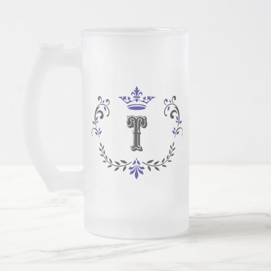 Crown Wreath Monogram 'T' Mattglas Bierglas (Links)