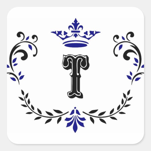 Crown Wreath Monogram 'T' Quadratischer Aufkleber (Vorderseite)