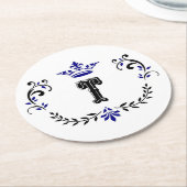 Crown Wreath Monogram 'T' Runder Pappuntersetzer (Angewinkelt)