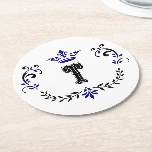 Crown Wreath Monogram 'T' Runder Pappuntersetzer (Angewinkelt)