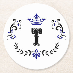 Crown Wreath Monogram 'T' Runder Pappuntersetzer