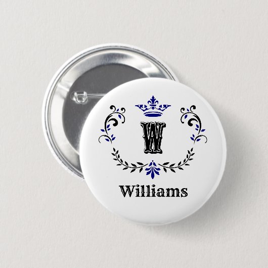 Crown Wreath Monogram 'W' Button (Vorne & Hinten)