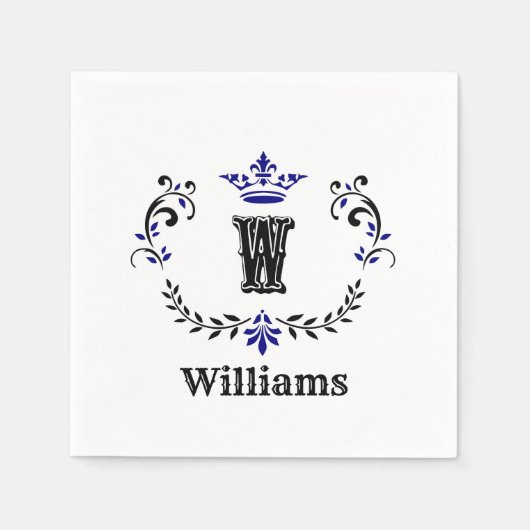 Crown Wreath Monogram "W" Personalisiert Serviette (Vorderseite)