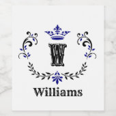 Crown Wreath Monogram "W" Personalisiert Weinetikett (Einzelnes Label)