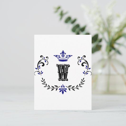 Crown Wreath Monogram 'W' Postkarte (Stehend Vorderseite)