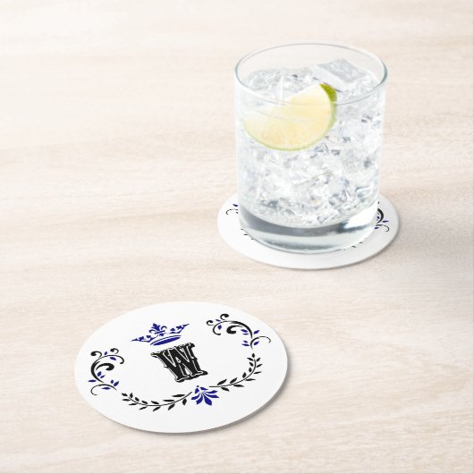 Crown Wreath Monogram 'W' Runder Pappuntersetzer (Vor Ort)