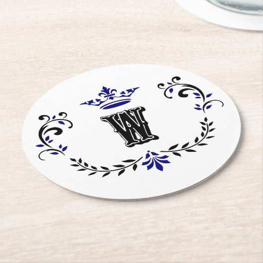 Crown Wreath Monogram 'W' Runder Pappuntersetzer (Angewinkelt)