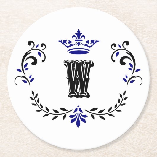 Crown Wreath Monogram 'W' Runder Pappuntersetzer (Vorderseite)