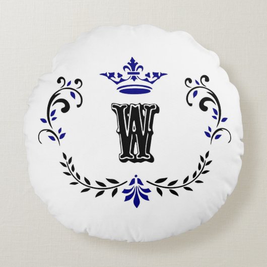 Crown Wreath Monogram 'W' Rundes Kissen (Vorderseite)