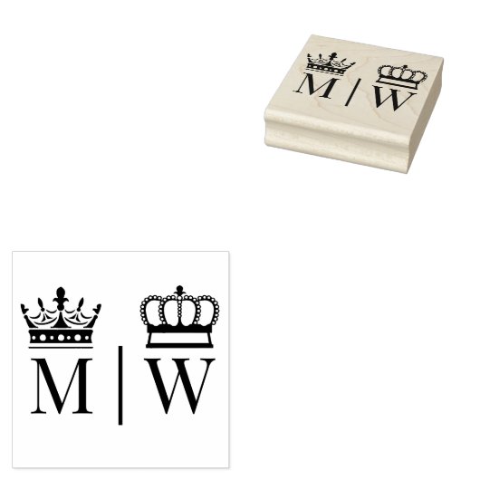 Crowned Bride Groom Wedding 2 Initial Monogram VS Gummistempel (Stempel)