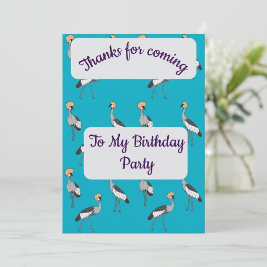 Crowned Cranes Thank you Card Einladung (Stehend Vorderseite)