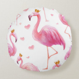 Crowned Flamingo – Luxe Island Vibes Rundes Kissen