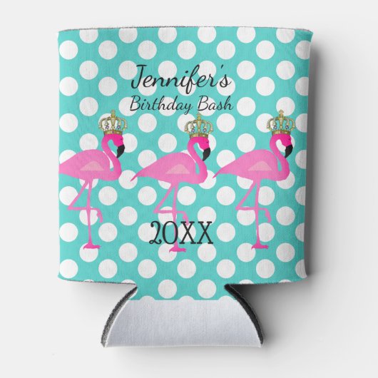 Crowned Flamingo Personalisierten Geburtstag kann Dosenkühler (Vorderseite)