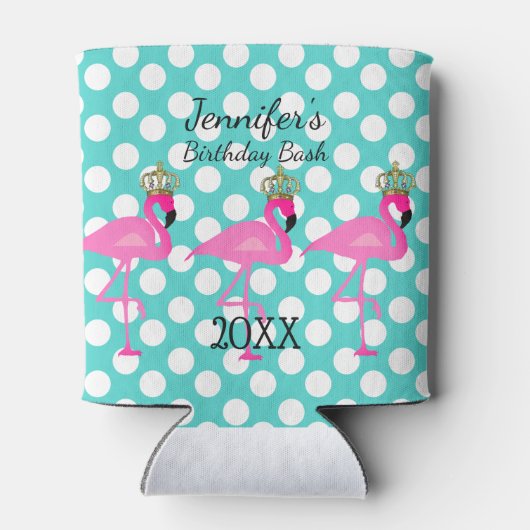 Crowned Flamingo Personalisierten Geburtstag kann Dosenkühler (Rückseite)