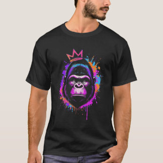 Crowned Gorilla With Attitude Funny Paint Splash  T-Shirt