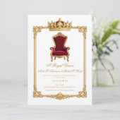 Crowned in Gold Royal Chair & Crown Wedding Einladung (Stehend Vorderseite)