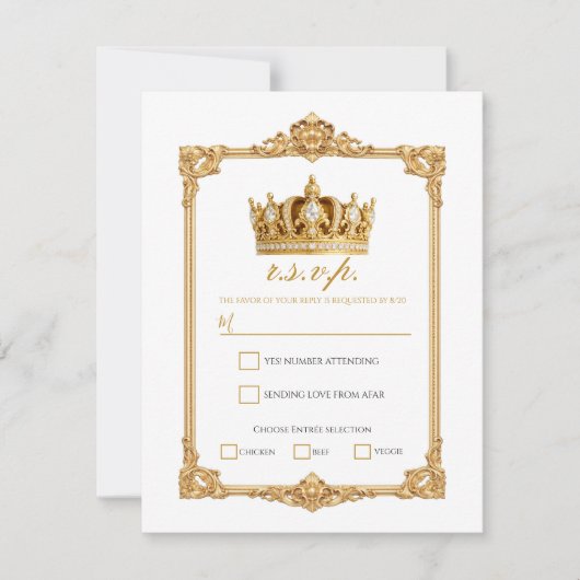 Crowned in Gold Royal Crown Elegant Wedding RSVP Einladung (Vorderseite)