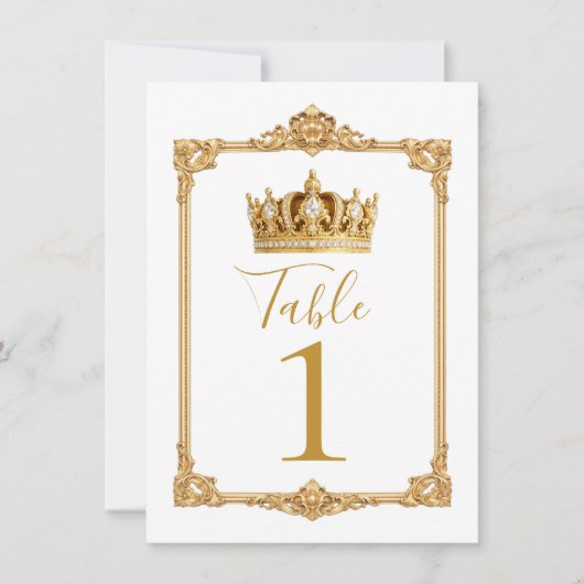Crowned in Gold Royal Crown Table Number Einladung (Vorderseite)