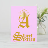 Crowned Monogram 16 . Geburtstag-Customize Einladung (Stehend Vorderseite)