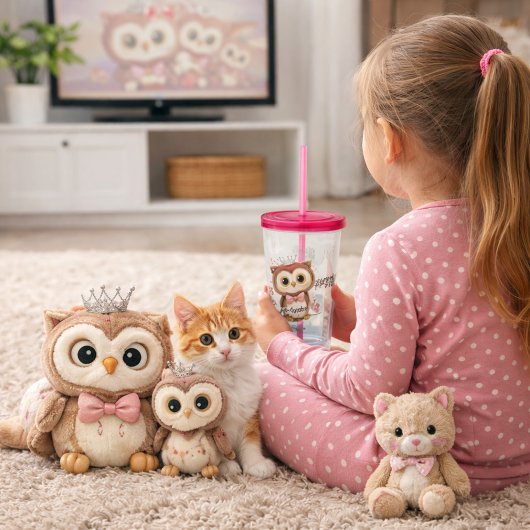 Crowned Owl with Floral Accents Acryltrinkbecher