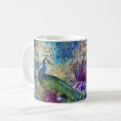 Crowned Peacock Blue und Lila Floral Kaffeetasse (Vorderseite Links)