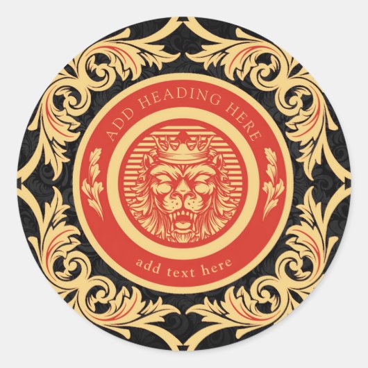 Crowned Royal Lion Monogram Classic Round Sticker (Vorderseite)