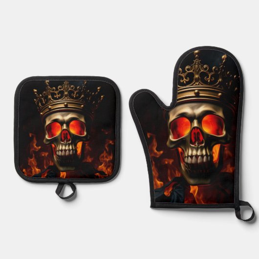 Crowned Skull King Halloween Kitchen Art Ofenhandschuh & Topflappen-Set (Vorderseite)