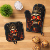 Crowned Skull King Halloween Kitchen Art Ofenhandschuh & Topflappen-Set (Oben Unten)