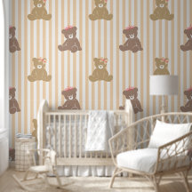 Crowns & Bows Teddy Bear Nursery Stripe in Rosé