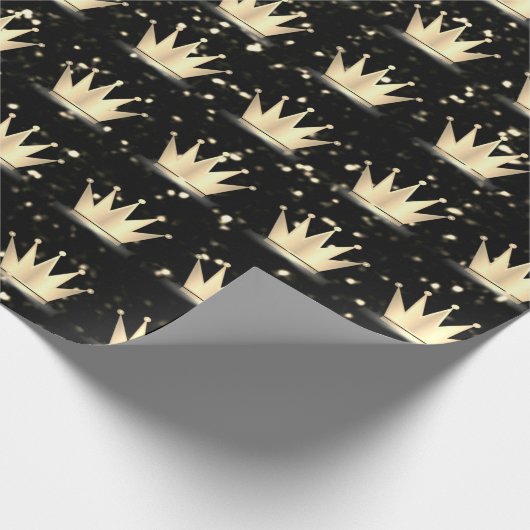 Crowns Glitzer Black Funkelnd Gold Champaigne Geschenkpapier (Ecke)